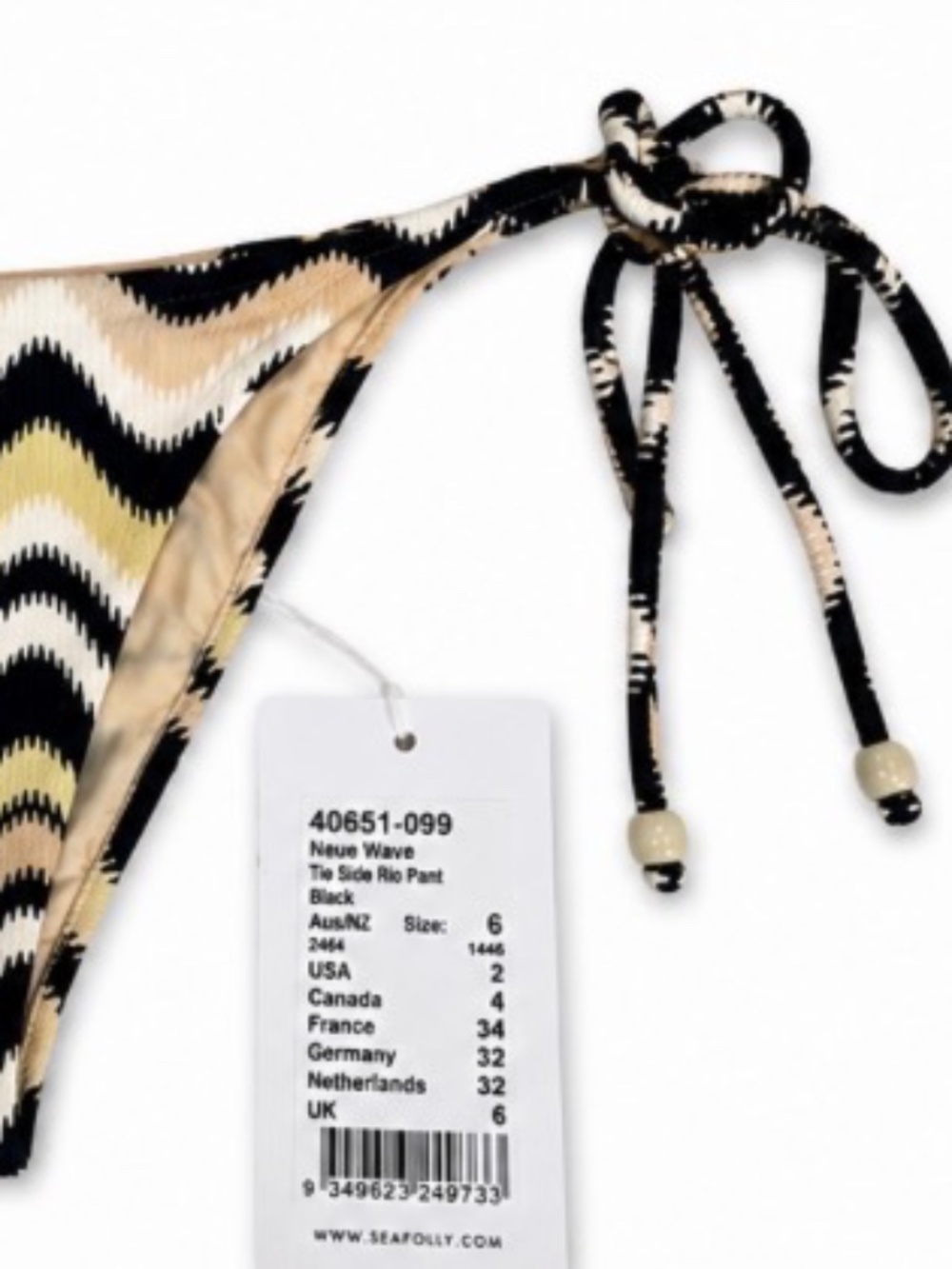 Seafolly Australia Neue Wave Tie Side Rio Bikini Bottom - New With Tags - Picture 4 of 5